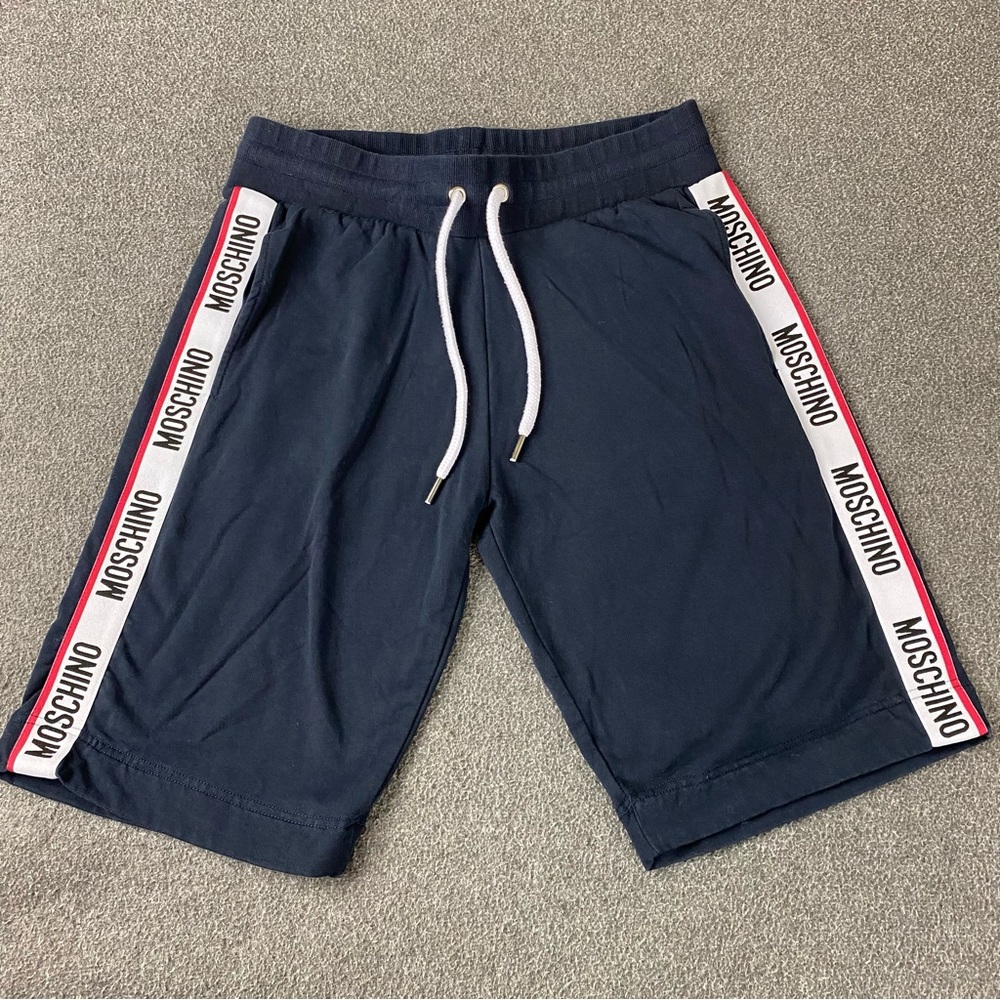 MOSCHINO Logo-tape Drawstring Lounge Navy Blue Shorts Men’s Size XS